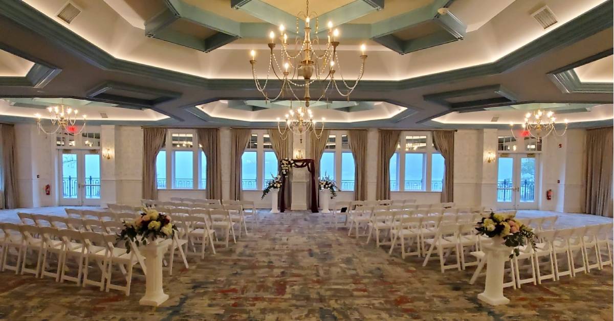 ballroom set up for wedding ceremony
